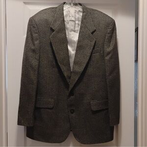 Oscar de la Renta Vintage Wool Houndstooth Sport Jacket Brown Checkered Size 44R